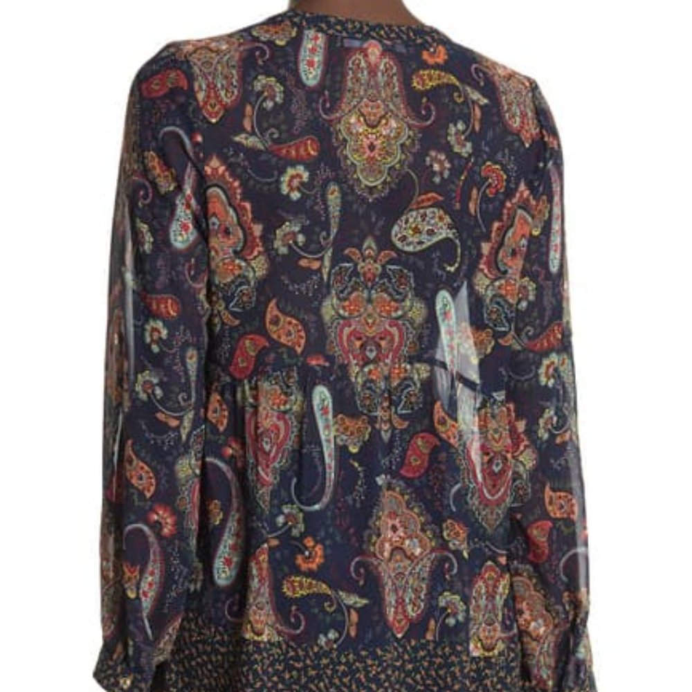 DR2 Vivid Tassel V Neck Paisley Long Sleeve Blouse - Picture 11 of 12